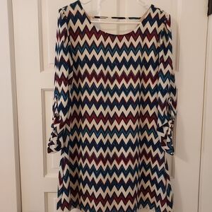 Speechless Chevron Long Sleeve Dress - Multicolor Size Small